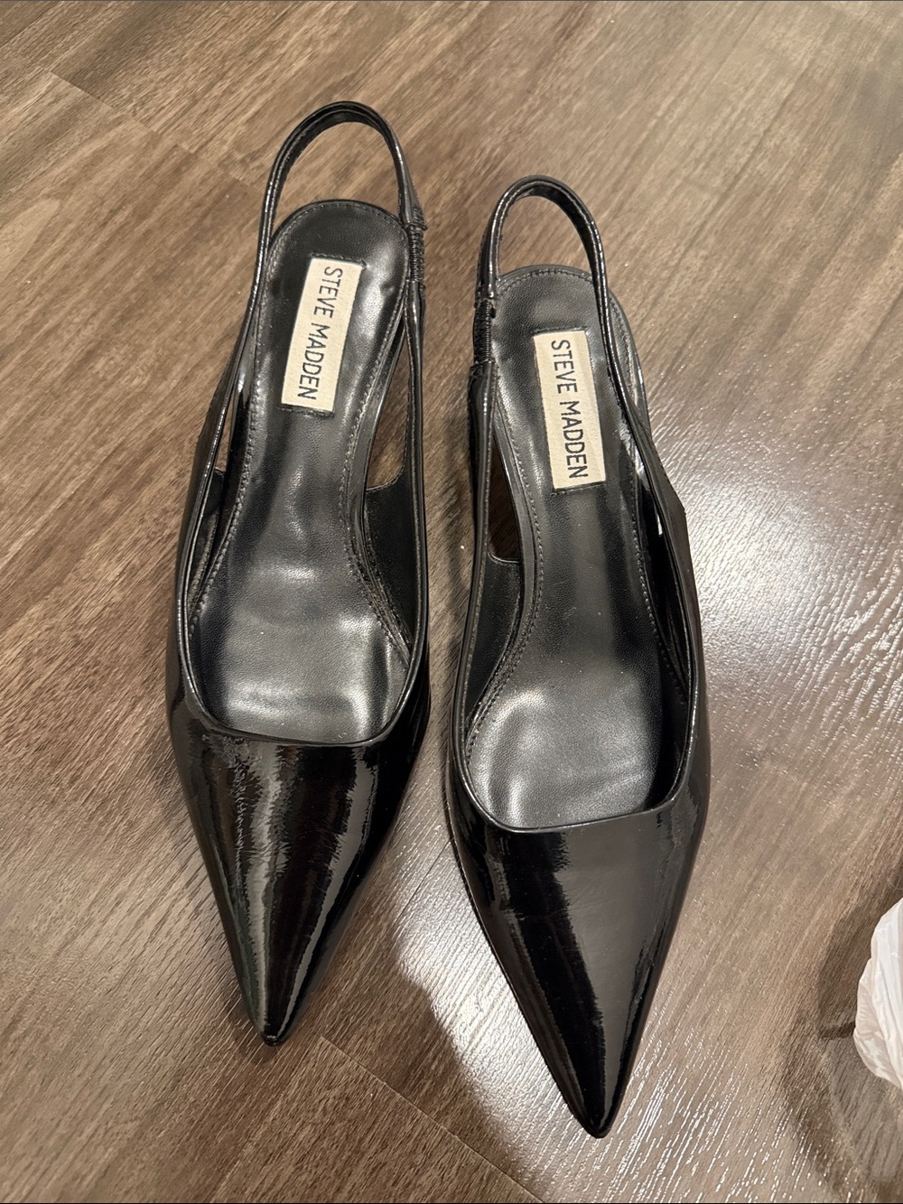 Steve Madden Black Patent Pointed-Toe Slingback Pumps